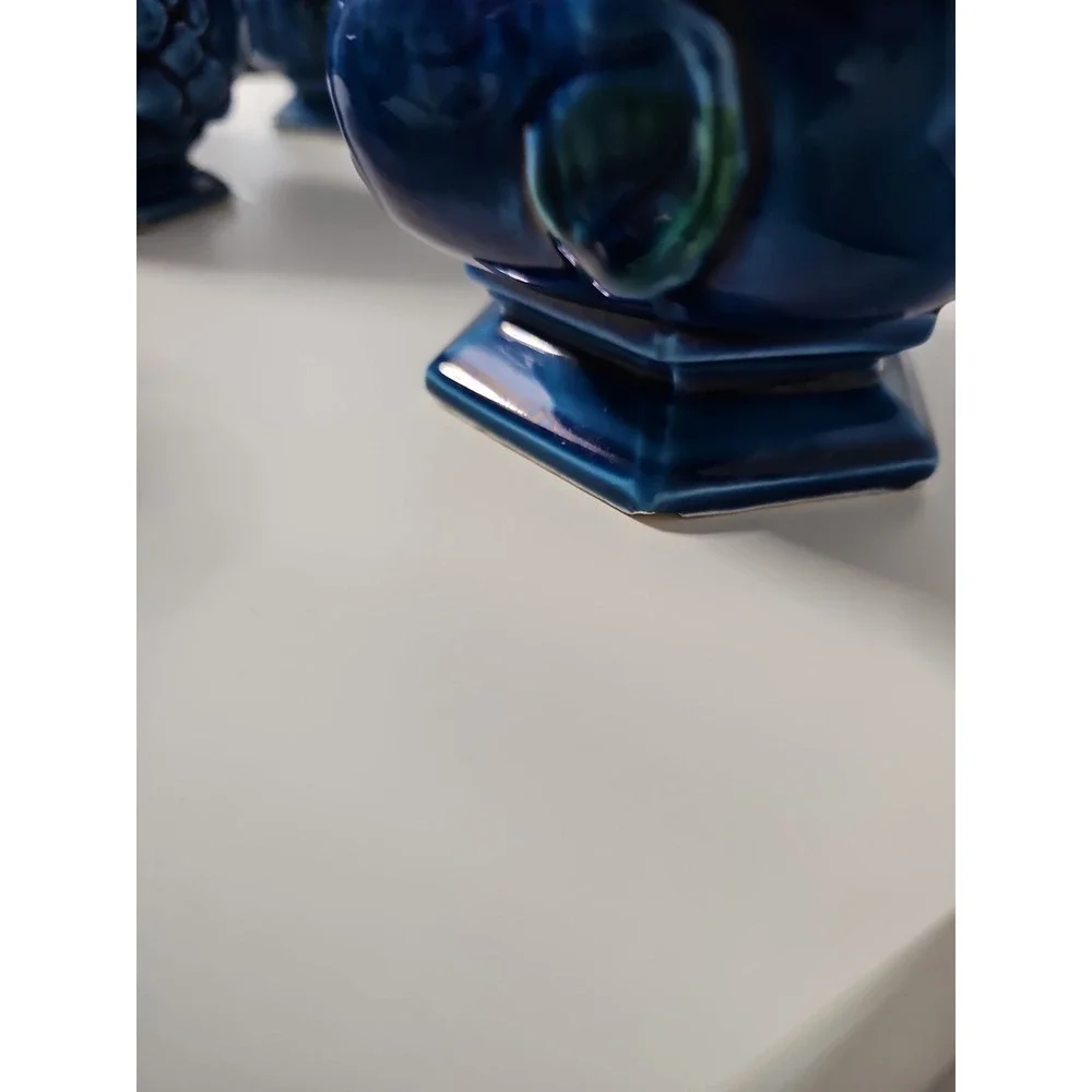Vtg Inarco Mood Indigo Pitcher 4 Cups Creamer Set Blue Green MCM